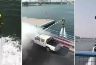 【前沿】迪拜噴氣式飛行裝備“水上消防員”幫助滅火
